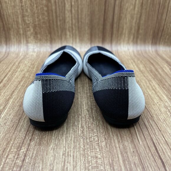 Rothys The Classic Flat Round Cap Toe Women’s 5.5 Black Cream Plaid Shoe Retired - Picture 4 of 7